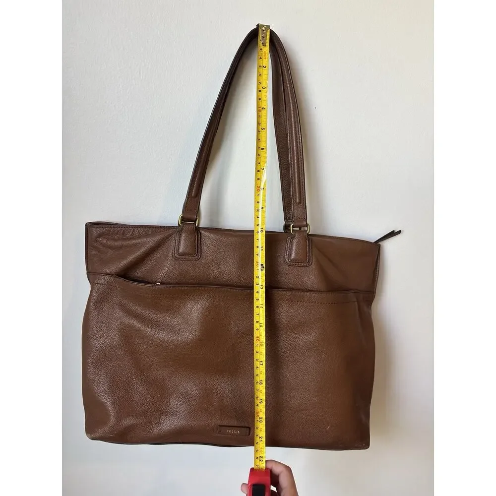 Fossil Kingston Line Pebbled Brown Leather Tote